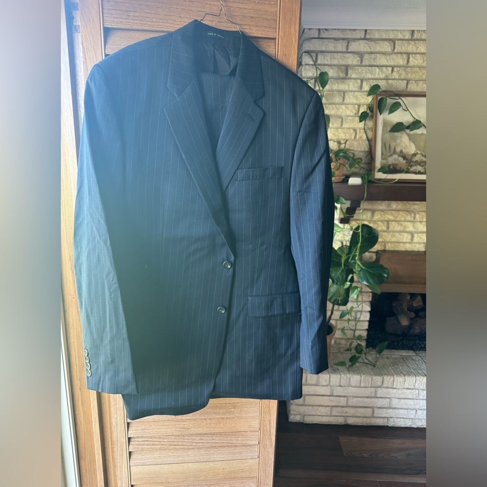 Wide pin stripe navy suit